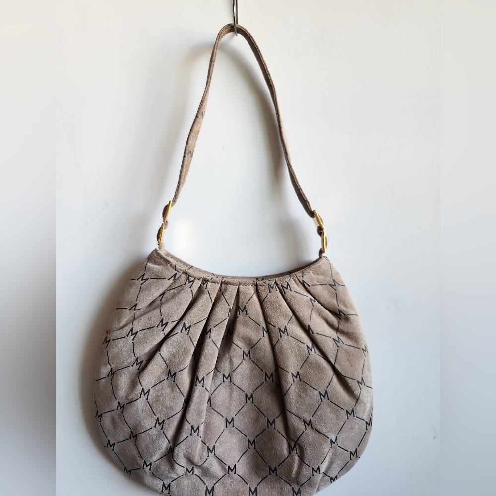 Wilson's Leather Maxima Suede "M" Monogrammed mini bag/clutch/shoulder bag